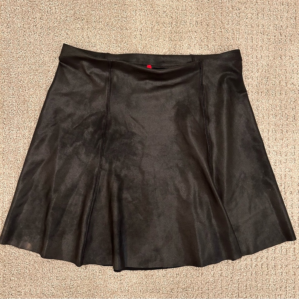 Black Faux Leather Mini Skirt - Women's Flared Style